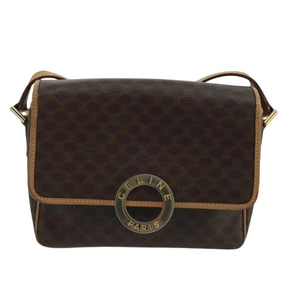 CELINE Macadam Canvas Circle Shoulder Bag Brown - Picture 10 of 15